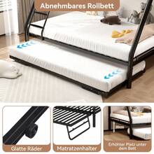 Bunk Bed With Pull-Out Bed, Metal Bunk Bed, Slatted Frame 100x200cm/140x200cm, Railing, Non-Slip Ladder, Loft Bed/Bunk Bed/Bunk Bed For Teenagers And Adults, Bunk Bed For 2 Children