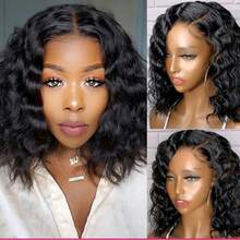 Wigs Loose Deep Wave Lace Frontal Wig 13x4 Short Bob Human Hair Wigs 200% Density HD Transparent Deep Curly Brazilian Remy Pre-Plucked Wig 10inch - Natural Black - Xem 7