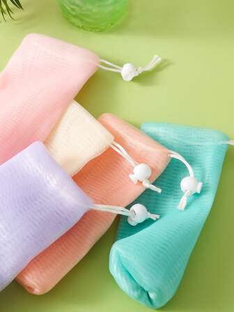 1/2/3/4/5 件 6 层加厚长柄网状海绵，洗面奶起泡工具，肥皂泡沫袋，适用于面部、沐浴、旅行、悬挂和储存