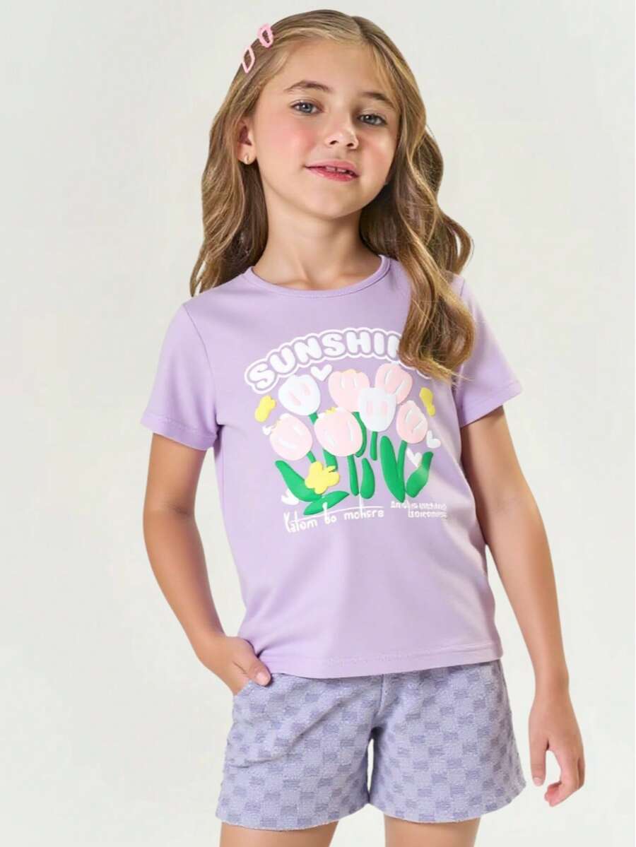Set For Girls 6-16 Years Cotton And Stretch Fabric T-Shirt And Shorts With 2 Pockets