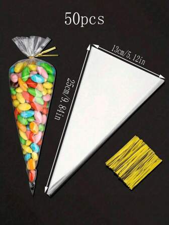 50pcs/100pcs/Pack Diy Wedding Birthday Party Opp Bags, Transparent Triangle Candy Food Bags, Food Bag Food Box Suitable For Candy Chocolate Cookies Etc.Lot Diy Candy Bag, Wedding Favors, Birthday Party Decoration, Ideal For Baking, Candy, Pastry, And Snack Packaging Wedding Party Gift Bags, Christmas, Suitable To Use In Kitchen, Kitchen Storage