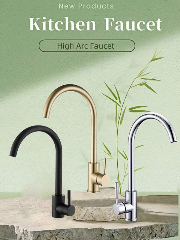 1pc Single Handle High Arc Kitchen Faucet Stainless Steel Brushed Nickel,Commercial Single Hole Kitchen Sink Faucet,Modern One Hole Bar Sink Faucet,Kitchen Faucet Black,Brushed Gold Kitchen Faucet