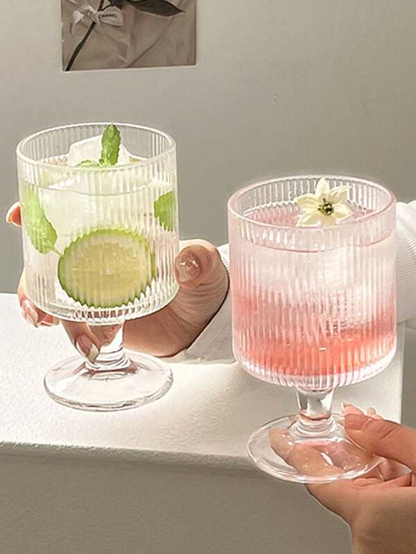 1pc Vertical Striped High Glass Cup, Suitable For Juice, Ice Cream, Yogurt, Desserts, And Beverages, Suitable For Summer Gatherings And Dining Out, Mother's Day Gifts, Graduation Parties, And Wedding Scenes