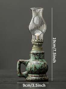 1pc Ceramic Kiln-Fired Glaze Oil Lamp With Handle And Shade, Adjustable Wick Camping Oil Lamp, Indoor Ceramic Oil Lamp Candlestick, Oil Lamp/Hurricane Lamp With Fire Control Knob, Suitable For Christmas, Easter, Ramadan, Valentine's Day, Gifts