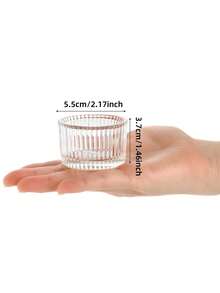 10pcs Glass Tea Light Candle Holders, Size: 2.17" X 1.46", Vertical Striped Transparent Glass Small Candle Holders, Mini Ribbed Tea Light Candle Holders, Suitable For Wedding, Birthday, Holiday Decor, Tabletop - Multicolor - View 4