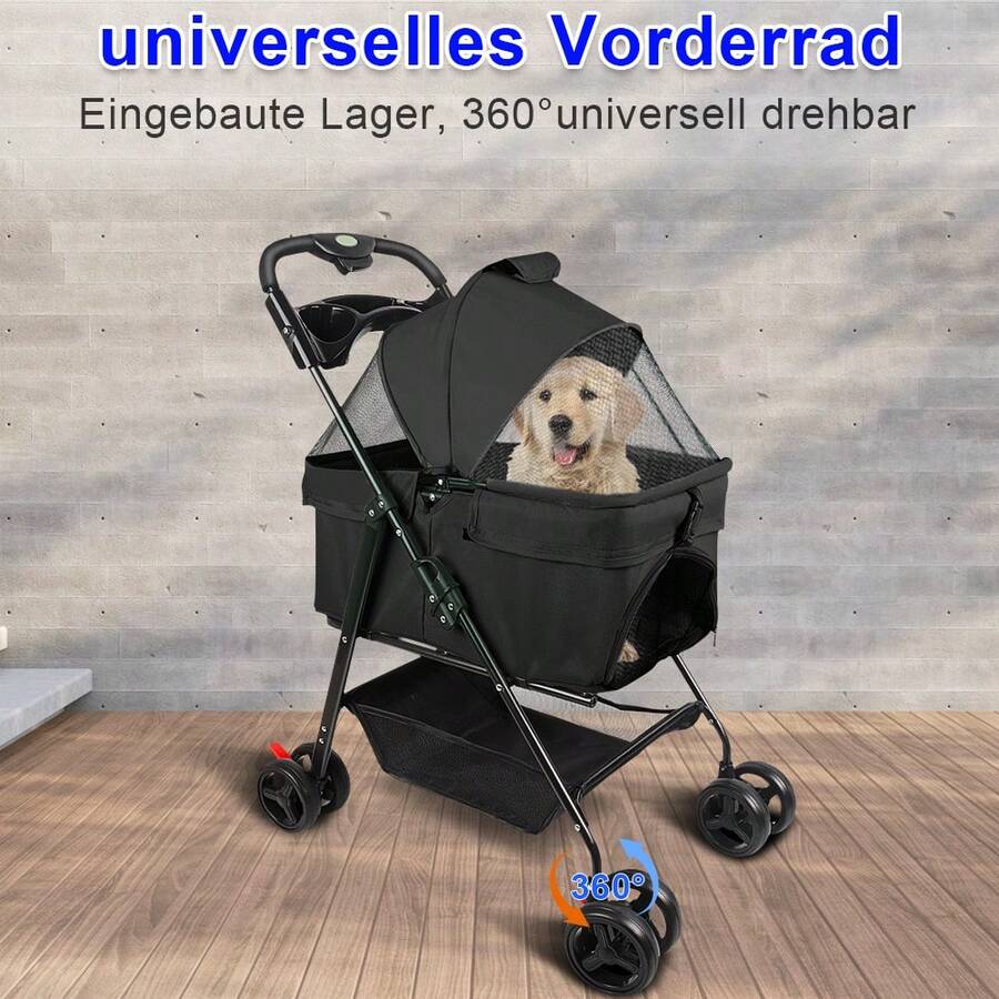 Cochecito para mascotas con capa de almacenamiento, 50 x 65 x 99 cm, suelo extraíble, adecuado para gatos y perros pequeños y medianos.