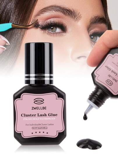 zwellbe 20ml/Pc Lash Glue Cluster Eyelash Glue Black Sensitive Lash Glue Fast Drying Waterproof Lash Glue Individual Lash Glue Long Lasting DIY Lash Extension Glue Strong Hold Eyelash Glue For Lash Extensions At Home Self Application Lash Glue, Eyelash Glue