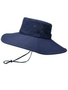 Sombrero de pesca para hombres, sombrero de vaquero occidental, sombrero rollable diseño con cuerda de fijación, protección solar y transpirable, adecuado para senderismo al aire libre, viajes, escalada, disponible para hombres y mujeres - Azul Marino - Ver 2