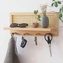 1set Wall-Mounted Storage Rack With A Simple Style, Made Of Rattan And Wood With Holes For Installation, Is Used For Home Storage And Decoration. - Multicolor - View 9