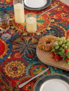 1件波西米亚风格桌布，防尘防水彩色面料，适用于厨房和餐厅装饰、节日派对和用餐、家居装饰、圣诞装饰 - 彩色 - 查看 8