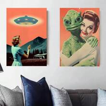 1pc /3PCS Wall Arts Posters Optinal Frame Pop UFO UFO Alien Drink Coffee Art Print Poster Cow Canvas Print Print Vintage Sci-Fi Wall Art Funny Home Decor