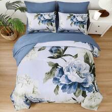 7 Piece Purple/Brown Queen King Size Comforter Set Bed In A Bag, Floral Printed On Light Purple Comforter Set With Sheets For Wedding Items,Valentines Day Home Bed Room Decor,Easter Gifts,All Season - Blue - View 6