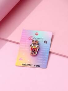 1pc Girls' Zinc Alloy Rabbit & Pearl Milk Tea Cup Combo Brooch, Cute And Fashionable Design Suitable For Daily Wear - Rabbit - View 3