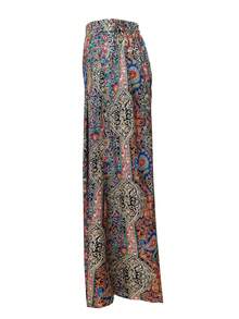 Women's High-Waisted Loose-Fit Leaf Print Palazzo Pants - Vibrant Tropical Botanical Design New Arrival Office Workwear Trousers For Women, Fashion Casual Elegant Wide Leg Pants - Blue - View 3