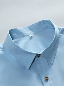 Camisa de manga corta casual de negocios de unicolor para hombre - Celeste - Ver 3