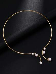 A Pearl Rhinestone Necklace. Jewelry Suitable For Women To Wear In Daily Activities. Simple And Fashionable Jewelry. Personalized Rhinestone Necklace - Gold - View 6