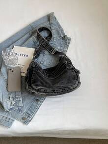 Women's Casual Solid Color Canvas Crossbody Bag With Multiple Pockets - 黑色 - 查看 3