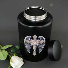 Up To 220 Lbs Large Cremation Urns For Adult Male Female Ashes, Decorative Urn For Human Ashes With Velvet Bag - Chữ thập đen - Xem 3