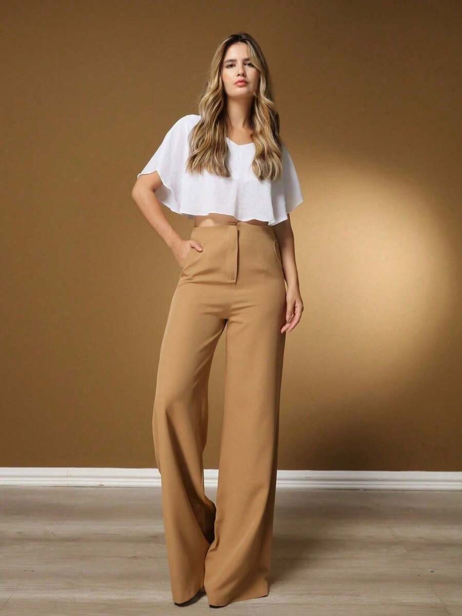 Women Pants - 卡其色 - 查看 1