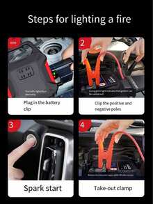 12V Car Battery Jump Starter With Air Compressor, 4000A Peak Car Battery Charger, Car Starter With Air Compressor (Up To 2.64 Gallons Of Gasoline Or 2.25 Gallons Of ), With Emergency LED Lights, Power Bank, Leather Storage Bag - Multicolor - View 9