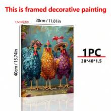 1幅《街头三只时髦公鸡》艺术画，艺术氛围浓厚，墙面装饰画，海报，现代简约风格，适用于客厅、卧室、家庭办公室装饰，是房间装饰的完美之选 - 带框帆布画 - 多色 - 查看 15