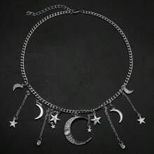 قلادة معلق بتصميم بسيط عصري بشكل نجوم وقمر وشمس، سلسلة أحادية الطبقات مناسبة للنساء للارتداء اليومي والمناسبات، إكسسوار قلادة متعدد الاستخدامات هدية
