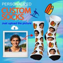 1 Pair 2025 New Surfboard Custom Socks, Custom Fun Crewneck Socks (With Photos) As A Gift For Men, Men's Gift Custom Valentine's Day Birthday Gift, As A Valentine Gift, Men's Novelty Socks, Women's Novelty Socks