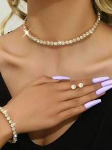 4PCS/Set Women's Elegant Sparkling Rhinestone Necklace Earrings Bracelet Jewelry Set, Bride Wedding Party Dress Accessories