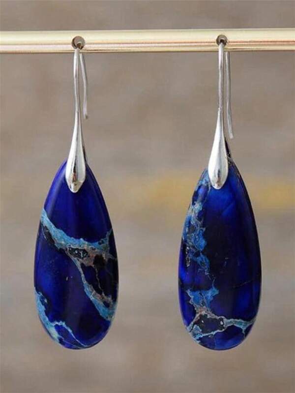 1 paire de boucles d'oreilles rétro style bohémien en forme de goutte d'eau avec faux gemmes, convient pour les femmes au quotidien, les fêtes, les voyages, cadeau de bijoux