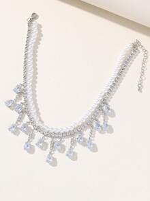 A Double Zirconia Pearl Necklace Simple Elegant Necklace - White - View 4