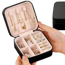 Portable Jewelry Box Anti-Oxidation Travel Zipper Storage Case, PU Leather Lining Suitable For Earrings, Rings, Necklaces Jewelry Storage