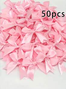 50pcs Pink And White Ribbon Bows, 3.3 Inches, Charming Decorations For Weddings, Holidays And DIY Crafts, Gift Basket Decor, Birthday Packaging, Holiday Decorations, Office Decor, Wreath Decor, Wedding Decor, Bridal Shower Decor, Party Supplies
