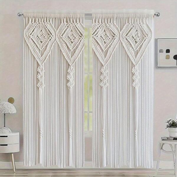 2 piezas de cortinas de poliéster transparentes con patrón tejido retro bohemio impreso, adecuadas para dormitorio, sala de estar, oficina y decoración del hogar, diseño de bolsillo para barra, se ajustan a las barras de cortinas
