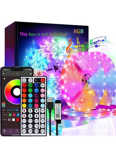 1 件 44 键蓝牙 LED 灯带，智能 WiFi LED 灯带，带遥控器和应用程序控制，适用于卧室，RGB 变色 LED 灯，适用于卧室、客厅、派对、婚礼装饰