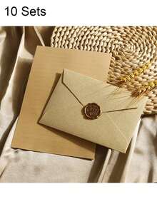 3pcs Luxury Linen Envelope & Letter Set With Wax Seal - Ideal For DIY Gifts, Wedding Invitations And Office Use