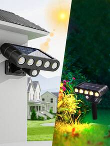 1/2/4 件太阳能路灯，5 个 LED 暖光路径/地面桩灯，多功能可拆卸花园壁灯，带 1200mAh 可充电电池、太阳能电池板、3 种亮度模式，适用于花园、庭院、道路、房屋、露营装饰照明 - 2025 升级版激光灯 - 暖光 - 查看 4