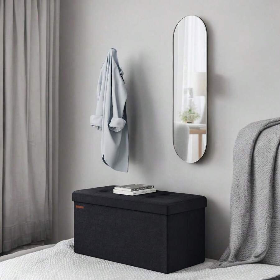 SONGMICS Ghế đôn để đồ 30", Ghế đôn có ngăn chứa đồ, Ghế dài cuối giường, Ghế đôn để chân có thể gập lại, Rương đựng đồ, Sức chứa 660 lb, Dùng cho phòng khách, phòng ngủ, ký túc xá, văn phòng tại nhà, Hộp đựng đồ ký túc xá trở lại trường màu đen - Mực đen - Xem 1