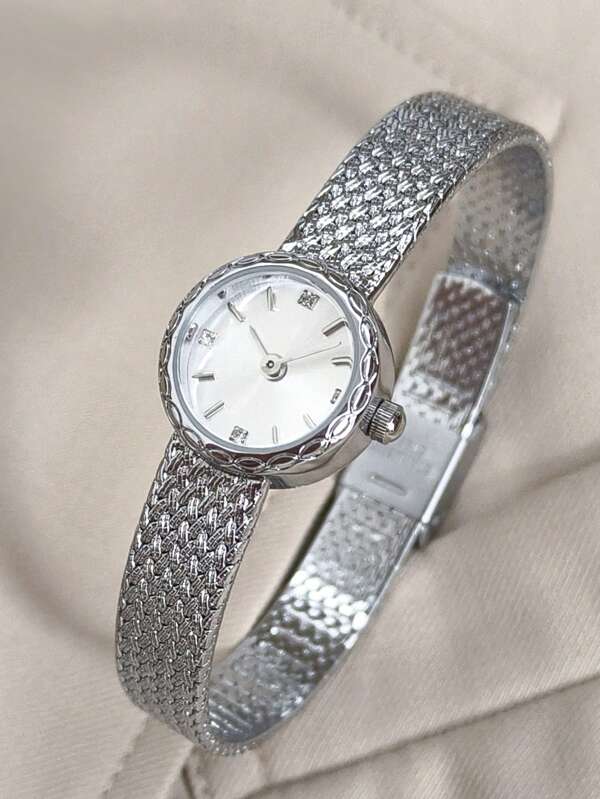 1 Stück Damen Armbanduhr im Vintage-Stil mit goldenem Messingzifferblatt, Weizenkettenarmband, Quarz ohne Sekundenzeiger, zum täglichen Tragen/für den Arbeitsweg