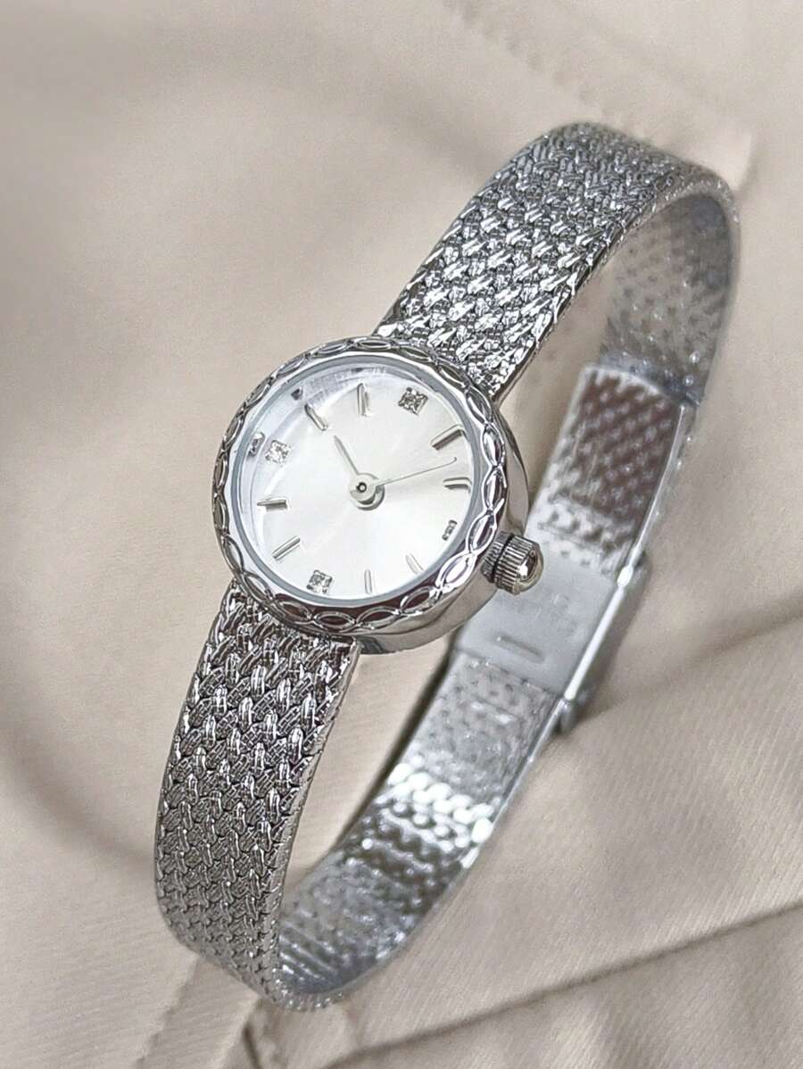 1 Stück Damen Armbanduhr im Vintage-Stil mit goldenem Messingzifferblatt, Weizenkettenarmband, Quarz ohne Sekundenzeiger, zum täglichen Tragen/für den Arbeitsweg