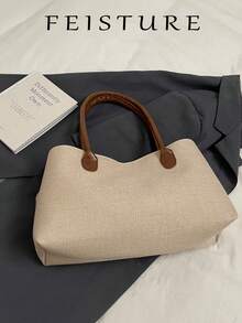 1pc Summer Straw Handbag, Beach Bag, Large Capacity Belt Buckle Design Tote Bag, Magnetic Snap Closure, Suitable For Girls, Women, College Students, Newlyweds And Office Ladies, Ideal For Work, Business, Commuting, School, Vacation And Other Occasions, Perfect For Summer, Vacation And Beach - Brown - View 5