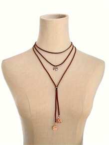 1 pièce Collier pendentif vintage élégant à disque multicouche avec corde, cadeau de bijoux pour usage quotidien, fête de vacances ou voyage