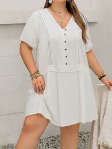 Rusttydustty Plus-Size Women Solid Color Simple Daily Short-Sleeved Dressboho Easter Beach Outfits Hawaii Music Festival Tropical Vacation - White - View 2