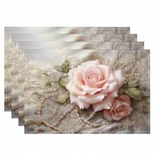 1pc/4pcs/6pcs Beautiful Flower Pattern Linen Table Placemats, Suitable For Dining Table, Seasons All Year Round, Modern Washable Placemats For Room Decor, Table Runners, Coasters, Kitchen Dining Table Mats, Party Decorations, Home Decor, Perfect Gift