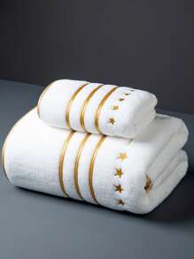1pc Extra Large Bath Towel 86*170cm, Polyester Fiber, Simple Solid Color With Embroidered Star Pattern Or 34*75cm Small Hand/Face Towel, Absorbent, Quick Drying, Soft, Suitable For Bathroom, Hotel, Gym, Outdoor Travel, Party, Holiday Gift, Beach, Salon, Spa, Unisex Adult Household Use, All Seasons,School,Back To School,Travel,Travel Essentials,Home Essentials,Towel,Skin Care