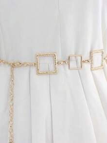 1pc Women's Square Metal Waist Chain, Hollow Carved Design Waistband Decor, Minimalist Fashion Suitable To Pair With Shirts, Dresses, Skirts, Jeans, For Daily Wear Summer, School - Multicolor - View 2