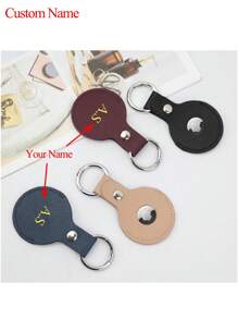 Estuche personalizado con iniciales grabadas en 3D con estampado en caliente DIY, funda de piel protectora compatible con AirTag de Apple, con llavero, soporte para rastreador y compatible con collar de perro/gato del nuevo AirTag