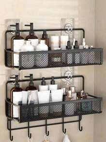 1pc, Bathroom Bathroom Wall Shelf Without Punching Shampoo Bath Toothpaste Hanging Iron Storage Shelf Corner Tripod Back To School