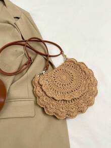 夏季草编休闲简约单肩斜挎包，适合旅行、户外、度假、海滩 - 卡其色 - 查看 2