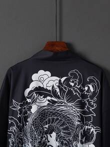 Chinese Style Retro Improved Hanfu Dragon Robe Print Cover Up, Loose Beach Cover Up Kimono Robe For Summer - Black - View 4