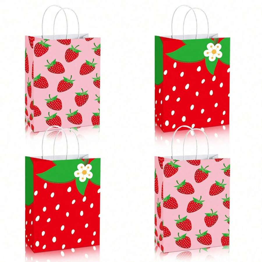 12pcs Strawberry Pattern Gift Bags, Birthday Party Favor Bags, Suitable For Birthday Parties, Themed Events, Holidays And Celebrations